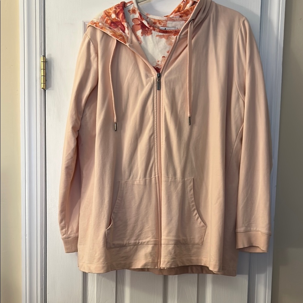Denim & co 3 piece Peach Hooded Jacket with Floral Lining size XL